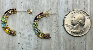 5ctw Natural Rainbow Gemstones 14k Gold Half Hoop Earrings