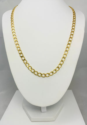 20" 14k Hollow Yellow Gold Curb Link Chain Necklace Italy