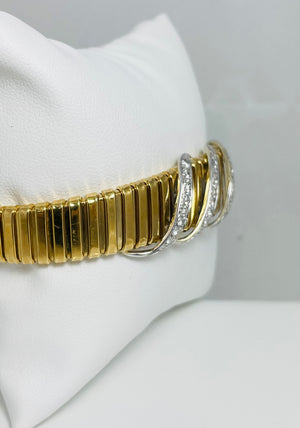 7" 18k Gold Natural Diamond Tubogas Link Bracelet Italy