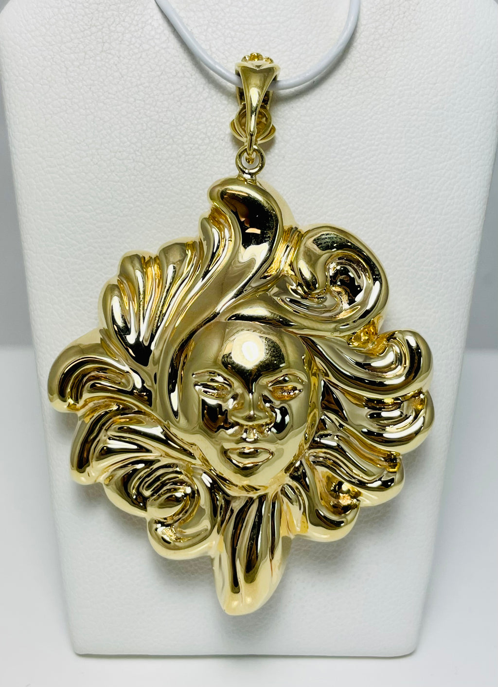 Large 14k Yellow Gold Hollow Womans Face Pendant