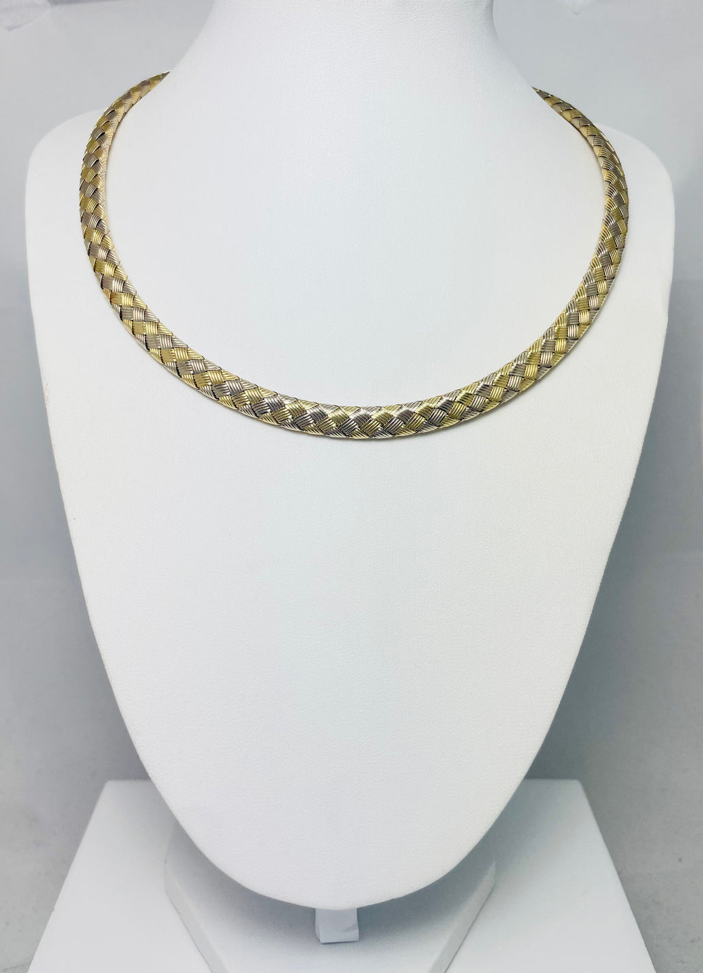 Classy 14k Two-Tone Gold Hollow Semi Rigid Collar Necklace