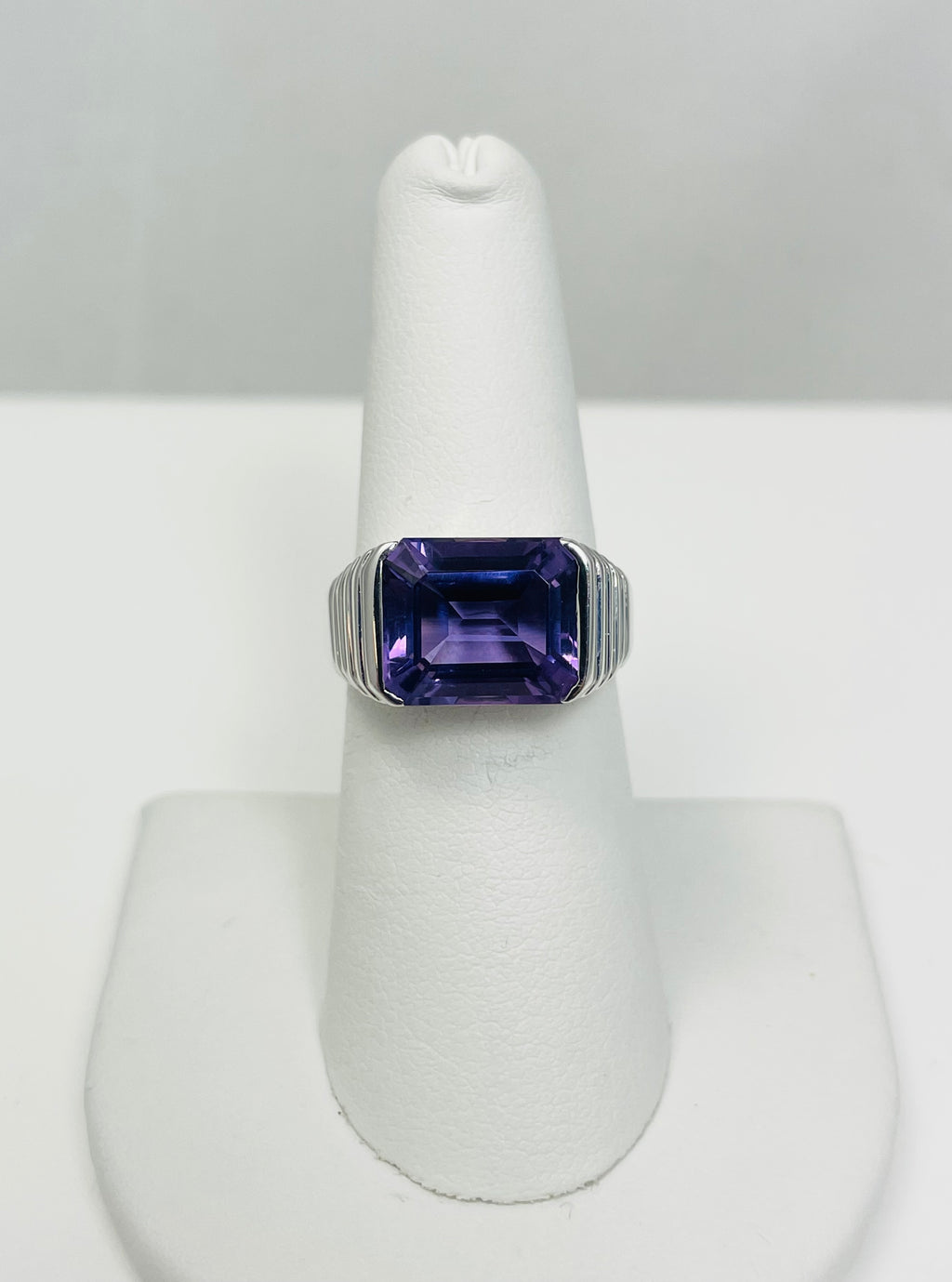 5ct Natural Amethyst 14k White Gold Ring