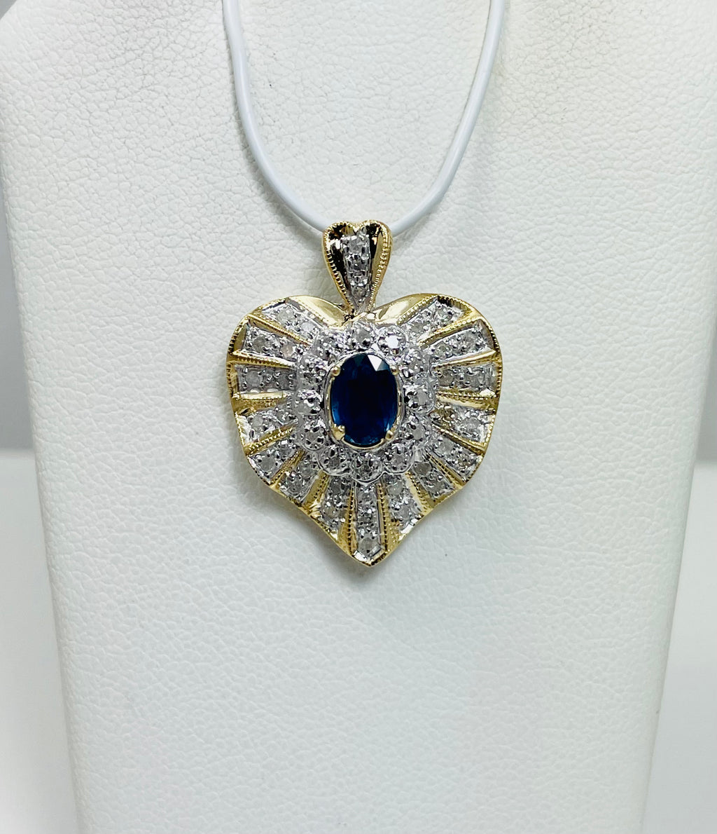 1.25ctw Natural Sapphire Diamond 14k Gold Heart Pendant