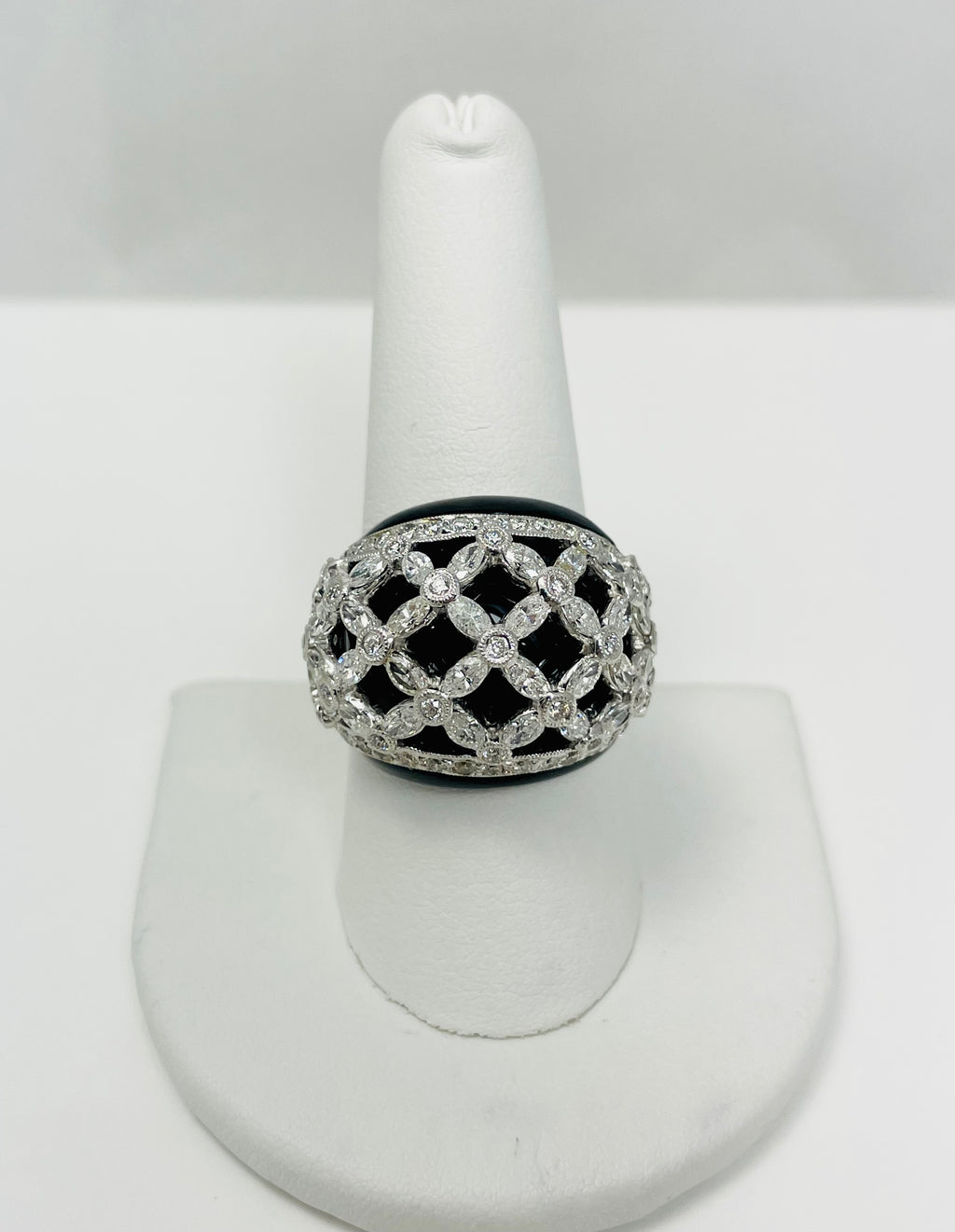 Fabulous 2ctw Natural Diamond 18k White Gold Onyx Ring
