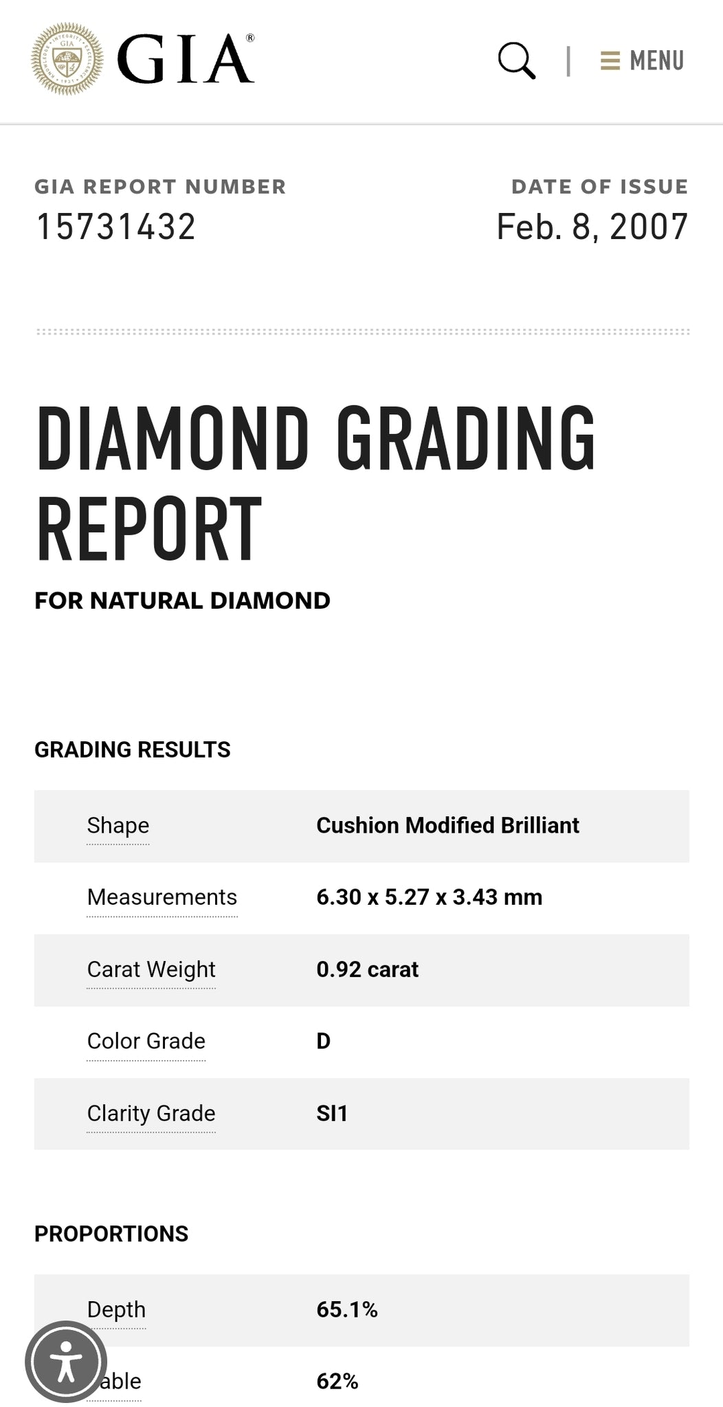 ** Store Closing ** New! Gia Certified Loose .92ct Cushion Natural Diamond SI1-D