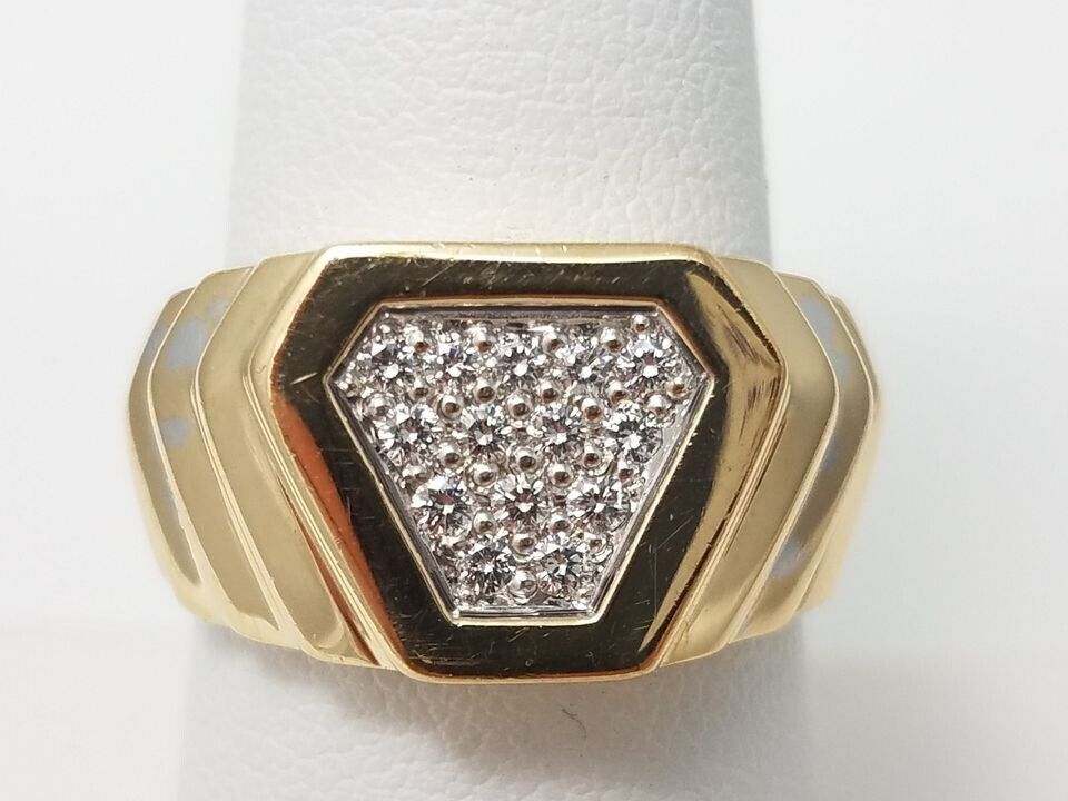 Handsome Diamond Shape 10k Gold Mens Ring
