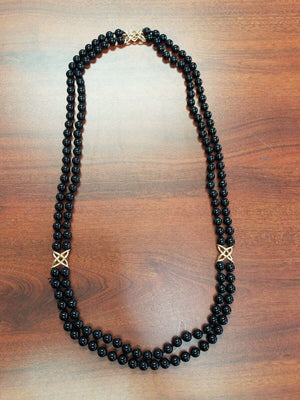 30" Double Strand Onyx 14k Gold Necklace