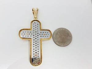 Large 14k Two Tone Solid Gold CZ Cross Crucifix Pendant