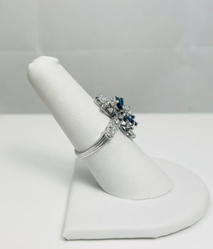 Vintage 14k White Gold Natural Sapphire Diamond Ring