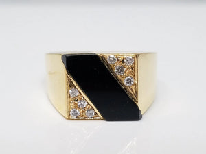 Men's Solid 18k Yellow Gold Natural Diamond Onyx Ring