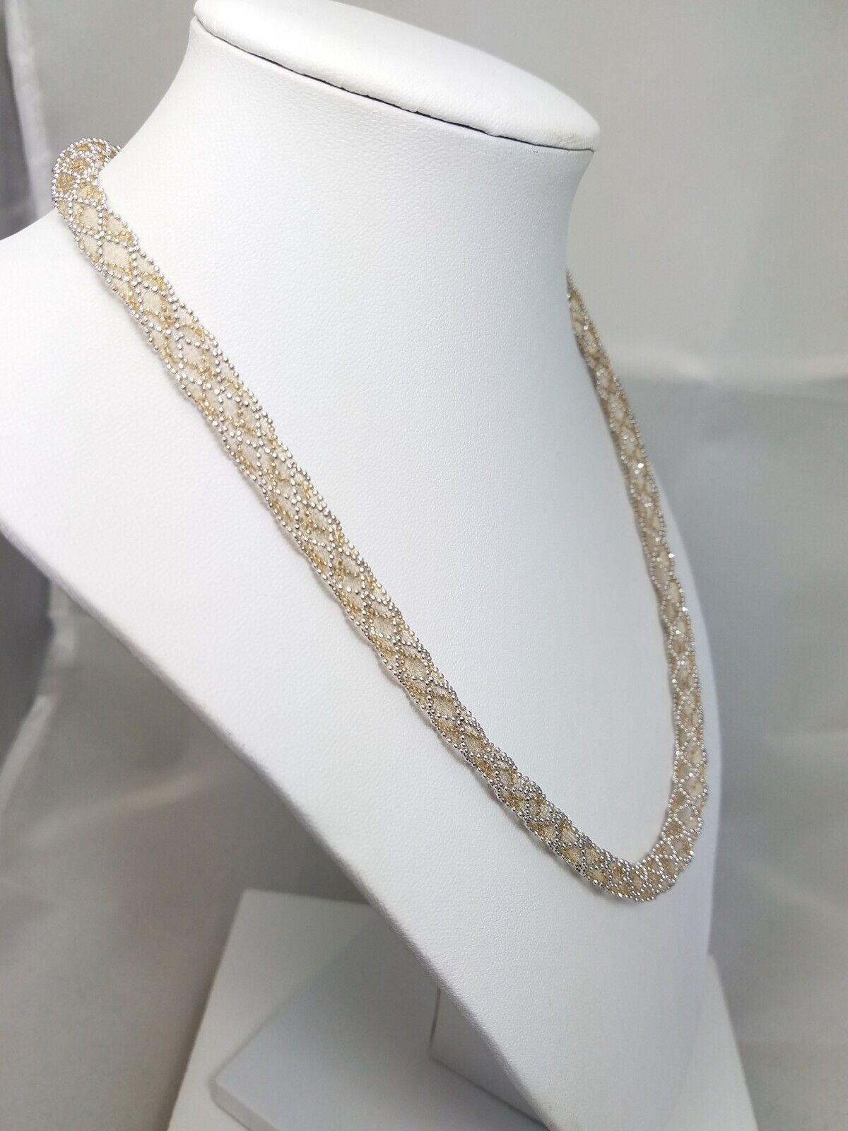 18" 14k Two Tone Gold Delicate Mesh Necklace Italy