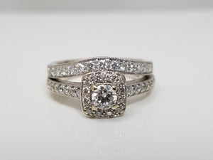 3/4ctw Natural Diamond 14k White Gold Engagement Ring Set