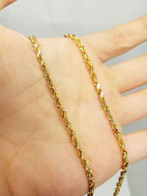 30" 14k Solid Yellow Gold Diamond Cut Rope Chain Necklace