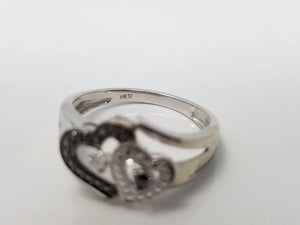 10k White Gold Black & White Diamond Double Heart Ring