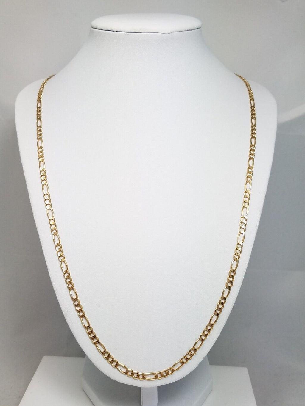 24" 14k Solid Yellow Gold Concave Figaro Chain Necklace