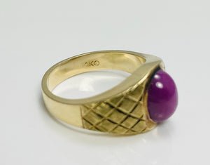New! Old Stock 1970's Men's Synthetic Ruby Star 14k Gold Ring