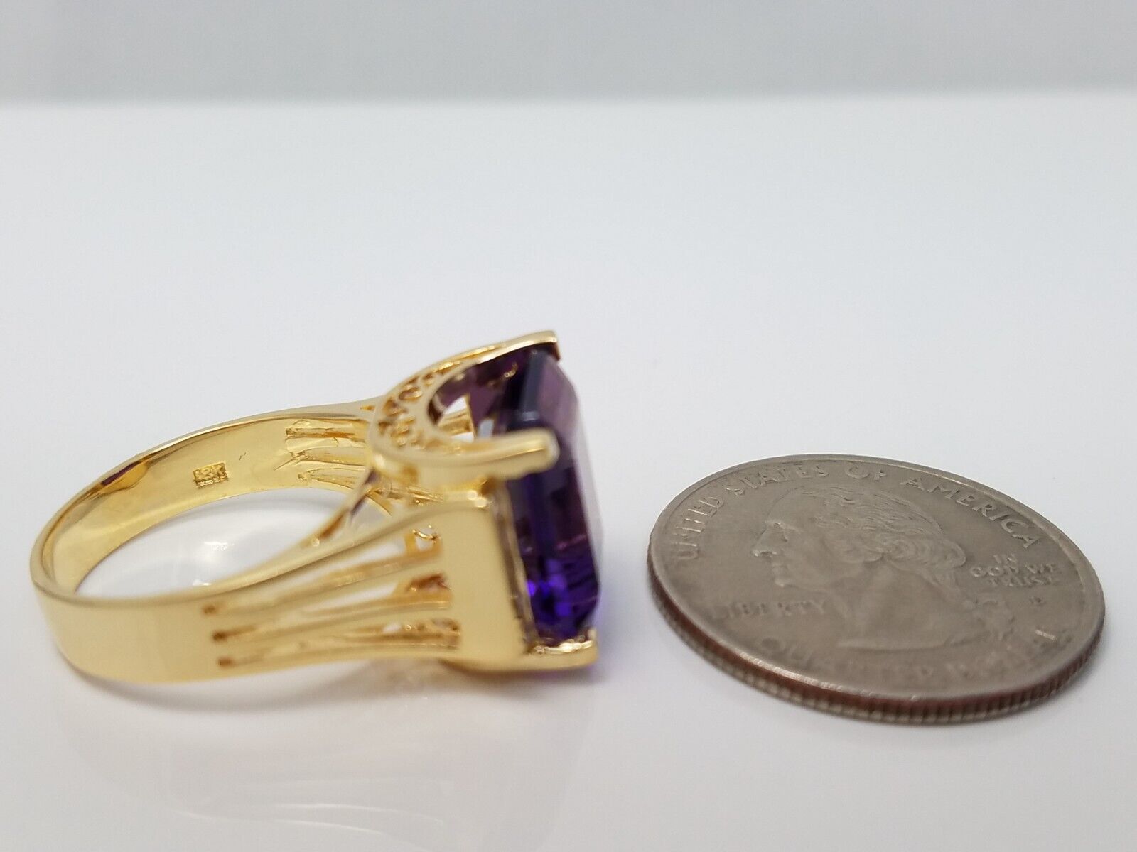 New! 6ct Natural Amethyst Diamond 18k Gold Ring