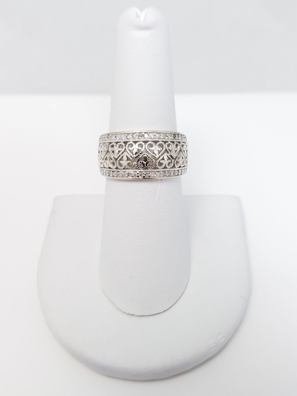 14k White Gold Natural Diamond Filigree Ring