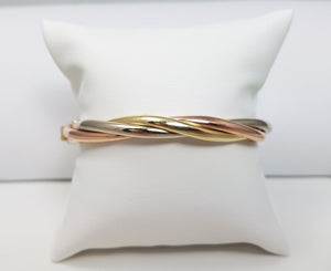 14k Hollow Tri Color Gold Spiral Bangle Bracelet