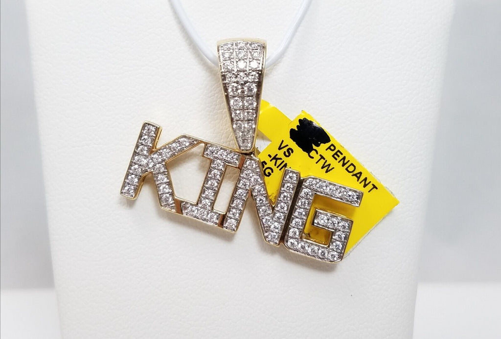 New! Natural Diamond 10k Gold KING Pendant