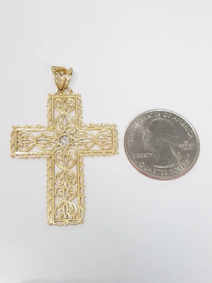 Large 10k Two Tone Gold Cross Pendant