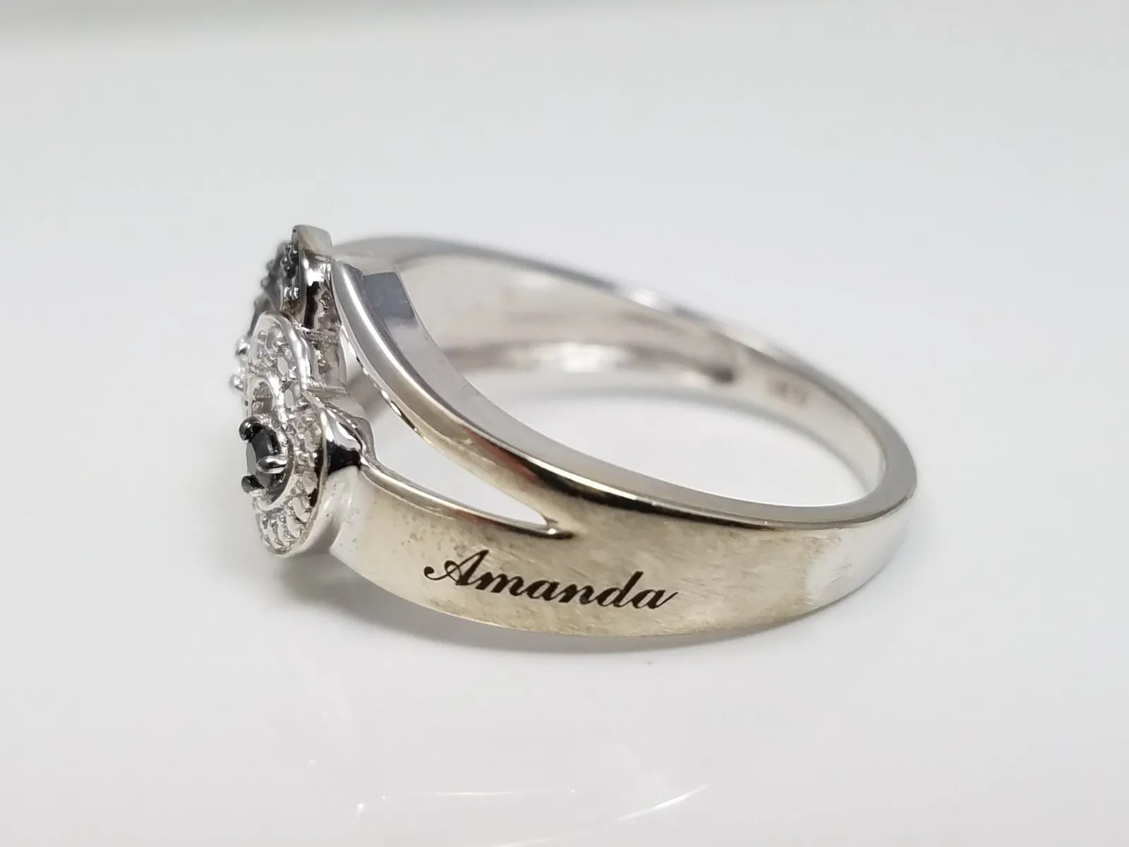10k White Gold Black & White Diamond Double Heart Ring