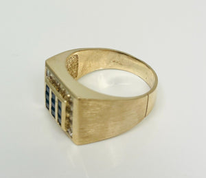 Men's Natural Sapphire & Natural Diamond 14k Yellow Gold Ring