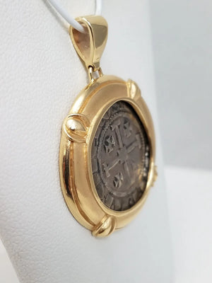 1300's Cyprus Ancient Silver Coin 14k Gold Bezel