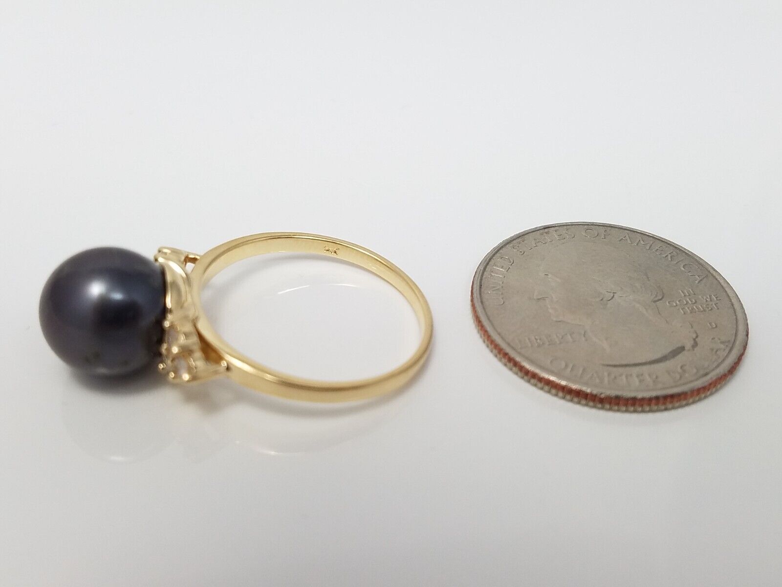 14k Yellow Gold 10.5mm Tahitian Pearl Natural Diamond Ring