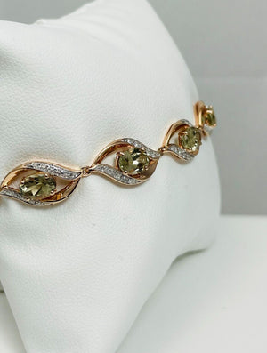 7" 14k Rose Gold 7.50ctw Green Tourmaline Diamond Bracelet