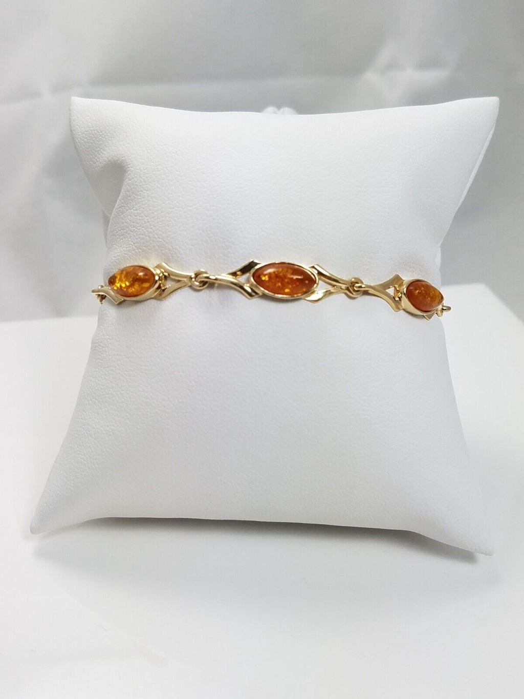 Vintage 6.5" 14k Solid Yellow Gold Amber Bracelet