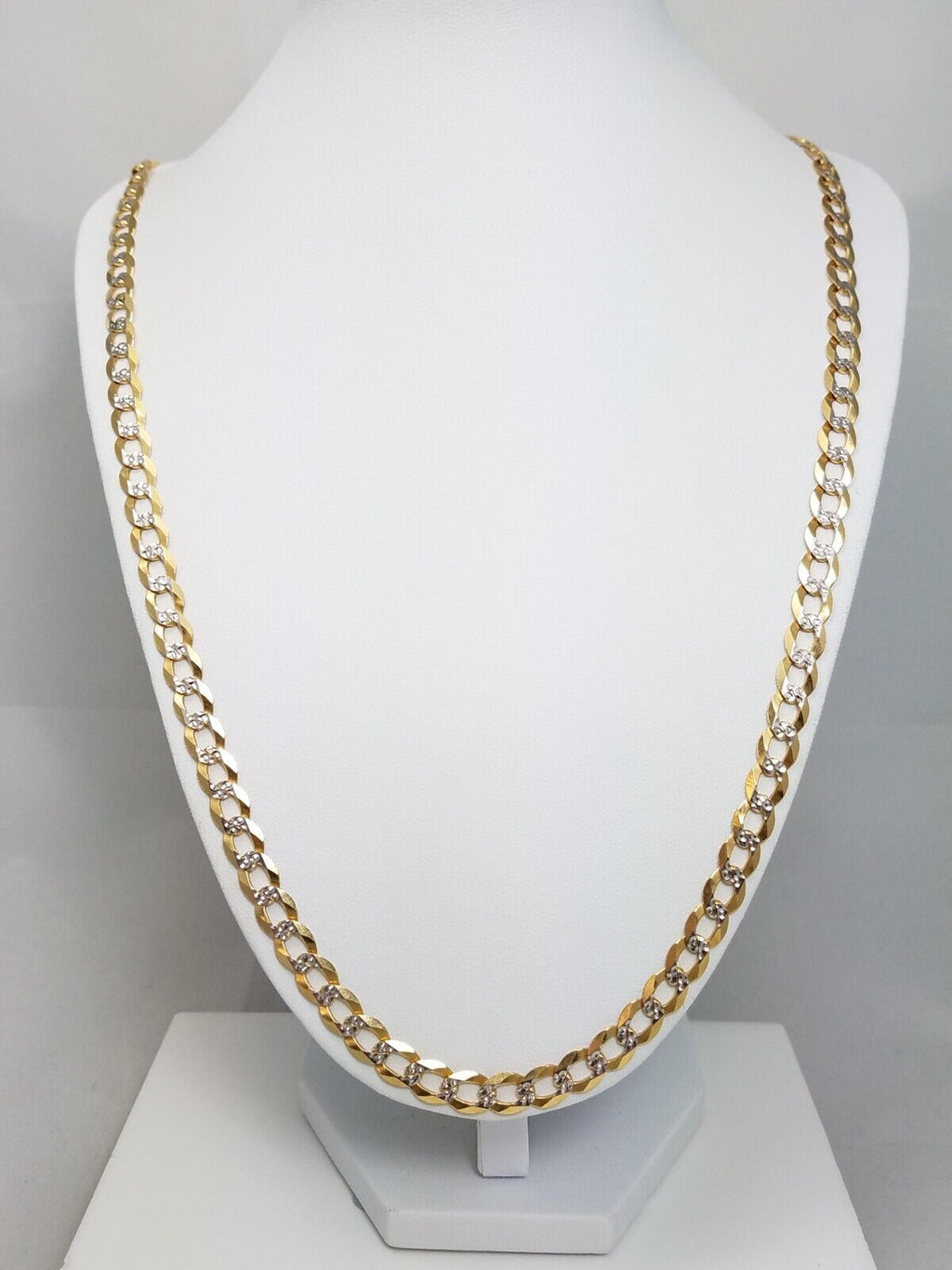 28" 14k Solid Two Tone Gold Diamond Cut Curb/Cuban Chain Necklace