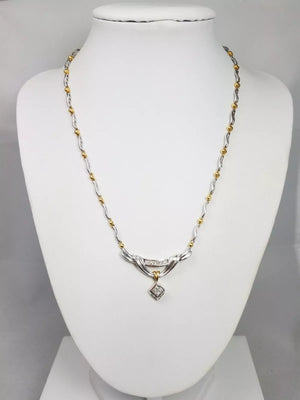 Gorgeous! 16.75" Natural Diamond Platinum 18k Gold Necklace