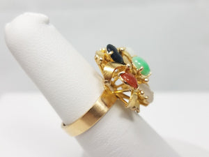 Vintage 14k Gold Rainbow Natural Jade Ring