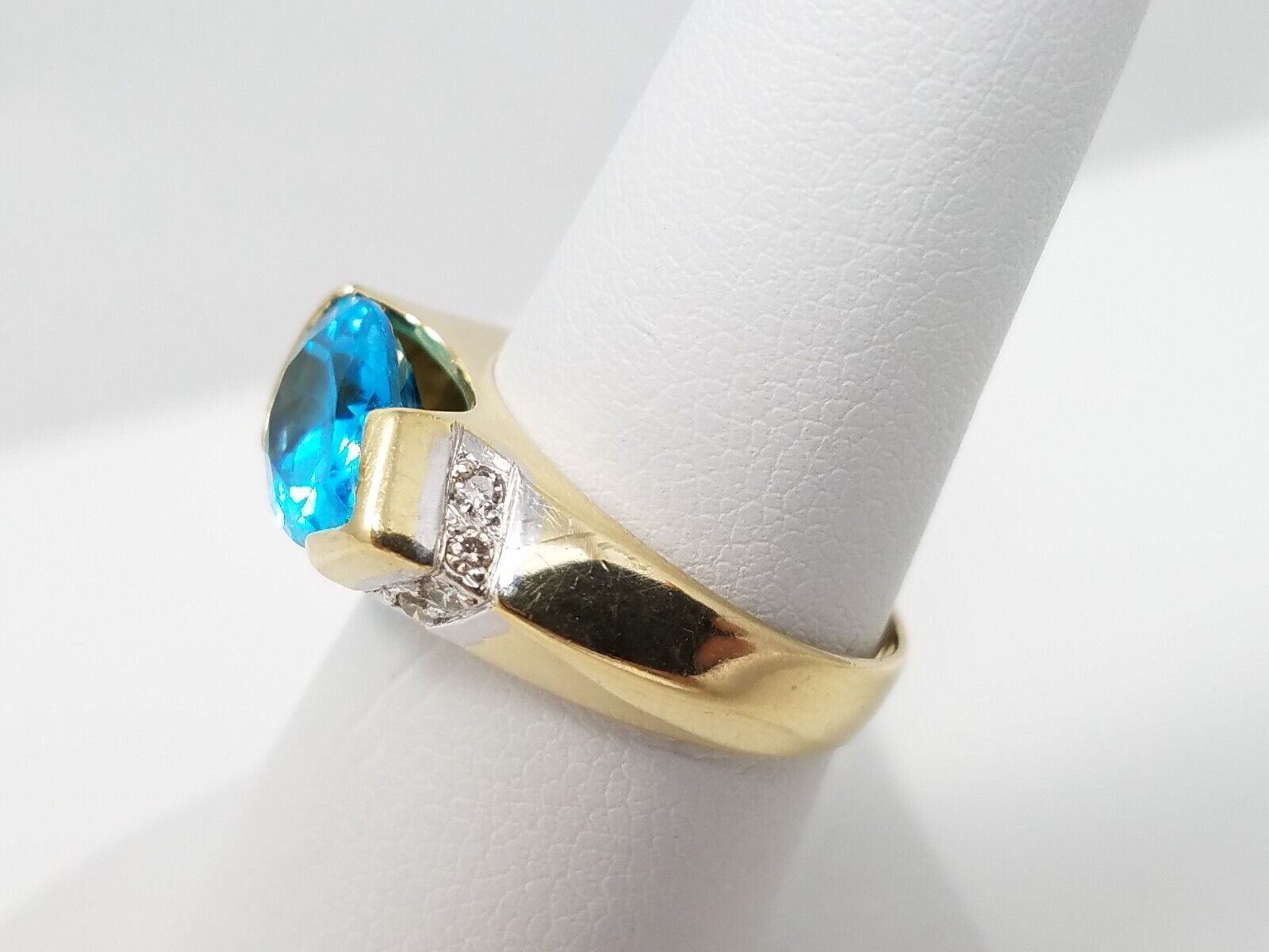 3ct Natural Blue Topaz Diamond 14k Gold Ring
