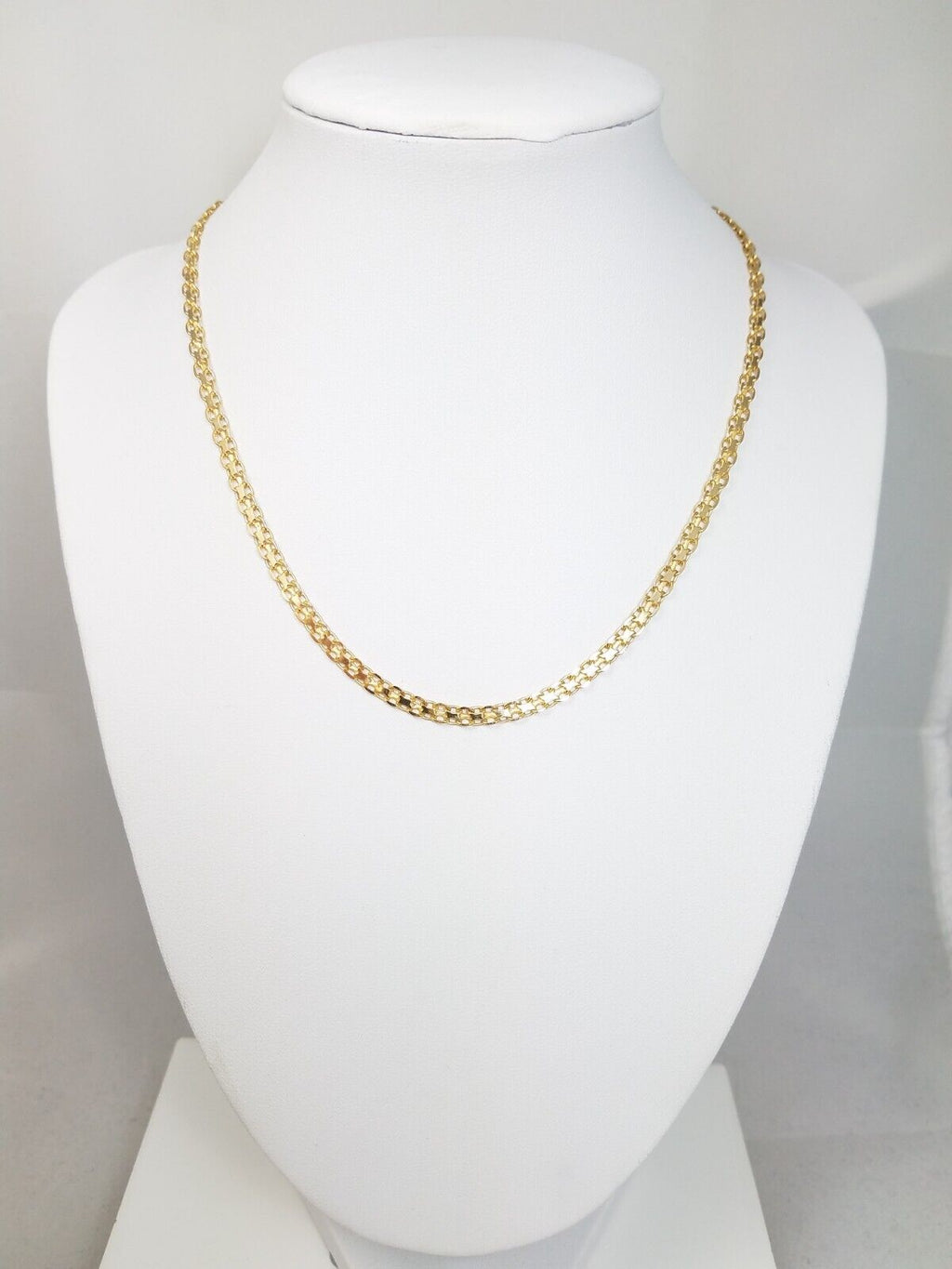 16" 18k Solid Yellow Gold Bismark Link Chain Necklace Italy