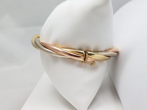 14k Hollow Tri Color Gold Spiral Bangle Bracelet