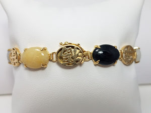 Vintage 7.25" 14k Gold Natural Rainbow Jade Bracelet