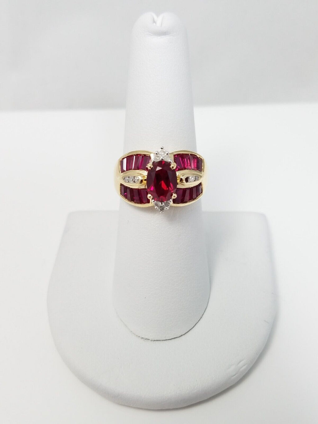 2ctw Synthetic Ruby Natural Diamond 10k Gold Ring