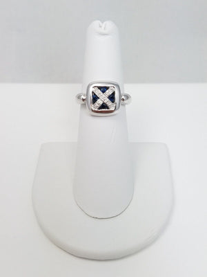 Modern Natural Sapphire Diamond 14k White Gold Ring