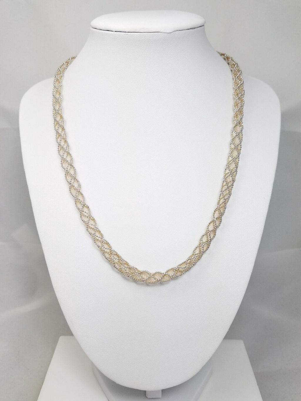 18" 14k Two Tone Gold Delicate Mesh Necklace Italy