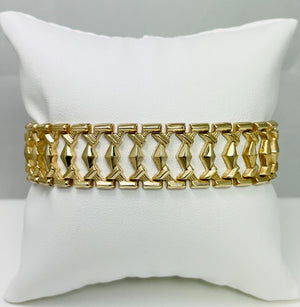 7" 10k Hollow Yellow Gold Fancy Link Bracelet - Italy