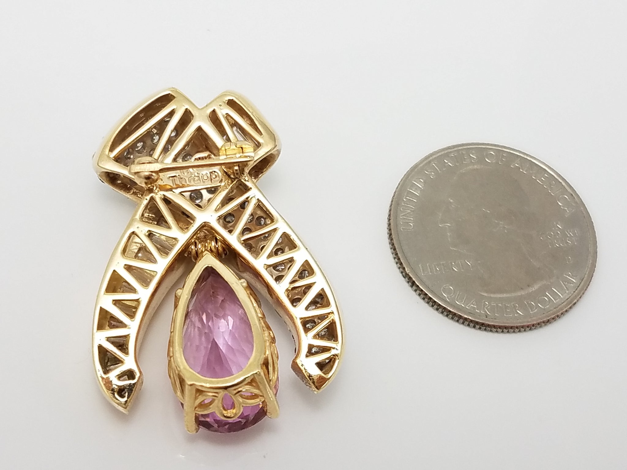 Majestic 12.50ctw Natural Kunzite Diamond 14k Gold Pendant