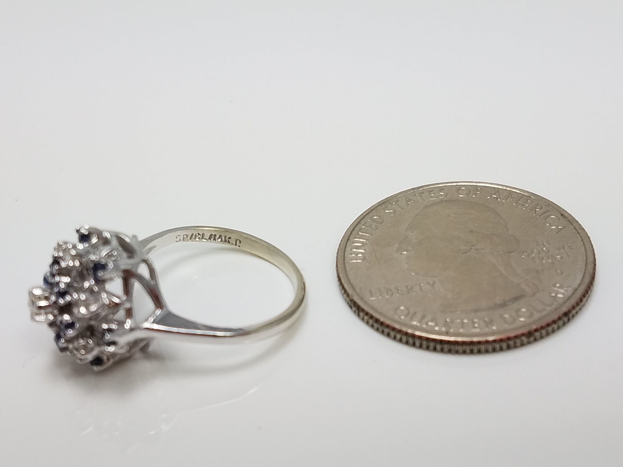 Fun Vintage Natural Sapphire Diamond 14k White Gold Flower Ring