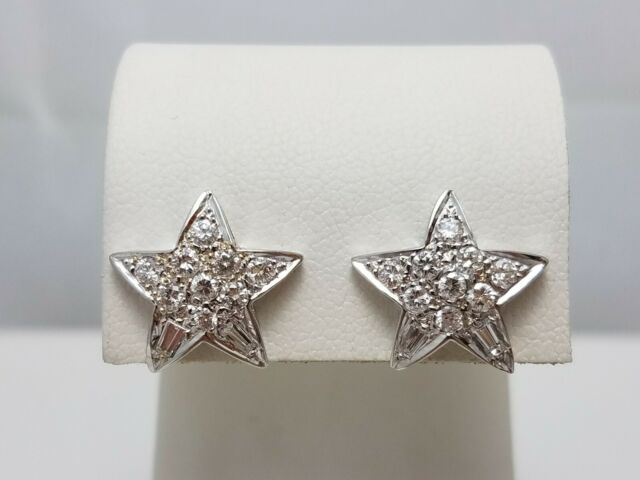 Custom Made Natural Diamond 18k Gold Star Earrings
