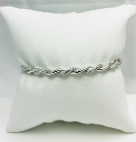 New! 18k White Gold Diamond Semi Cuff Bangle Bracelet
