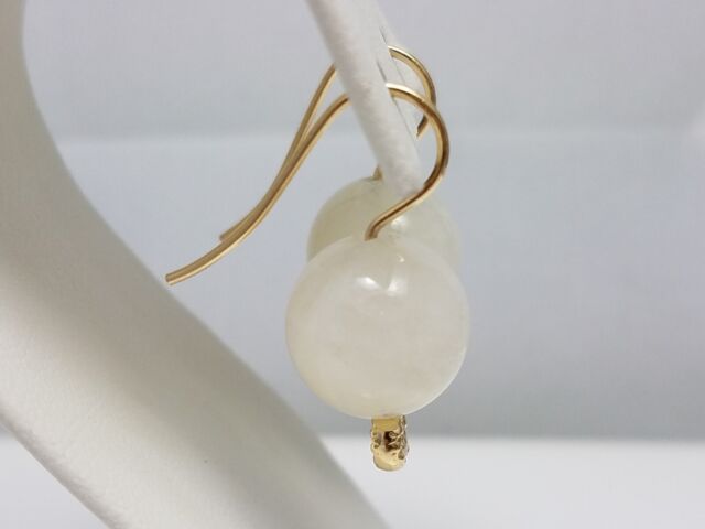 Custom Made White Quartz Diamond 14k Gold Earrings