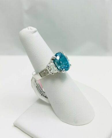 New! 7.50ctw Blue Zircon Diamond 18k White Gold Ring