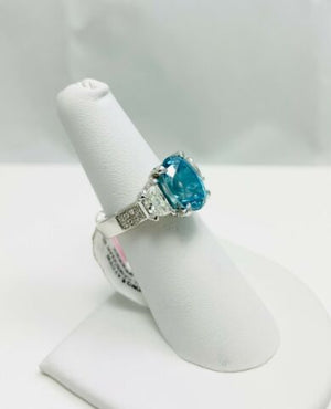 New! 7.50ctw Blue Zircon Diamond 18k White Gold Ring
