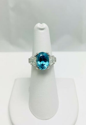 New! 7.50ctw Blue Zircon Diamond 18k White Gold Ring